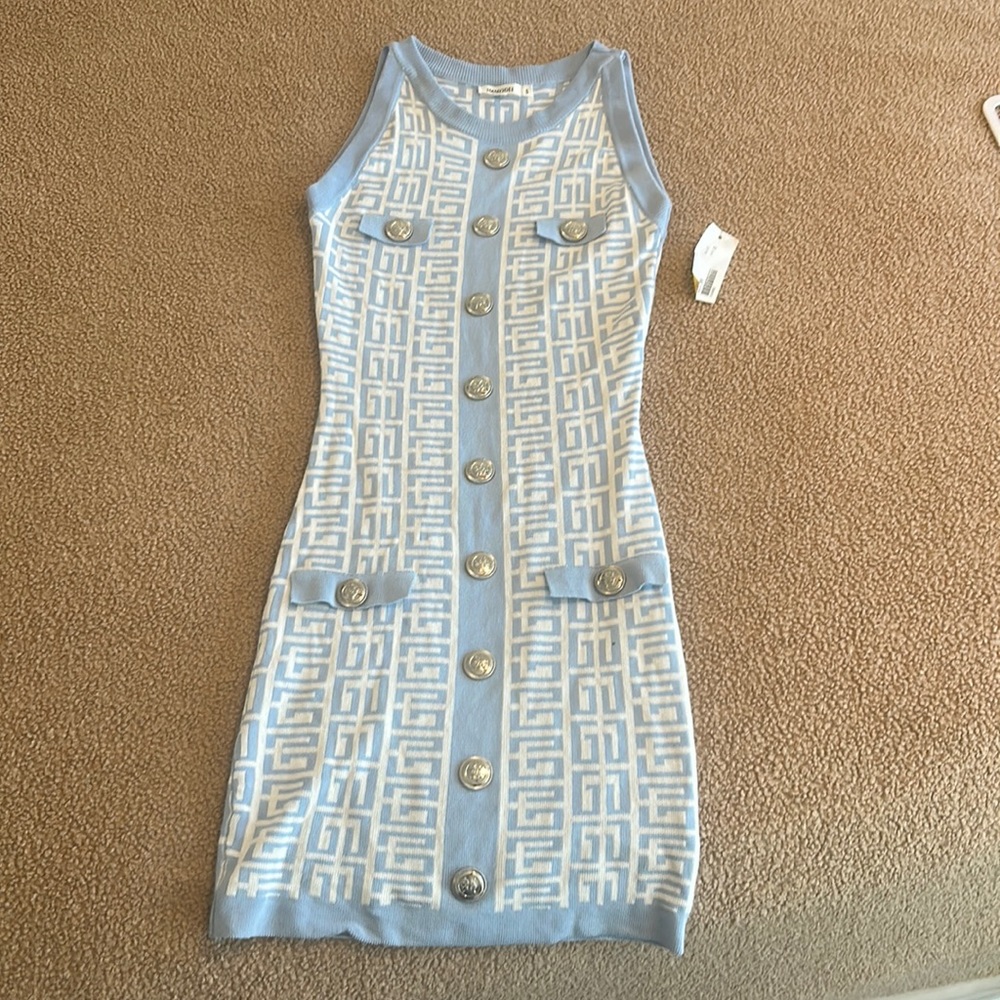 Classy, baby blue, fitted dress